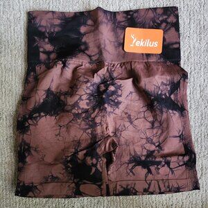 YEKILUS Women's Tie-Dye High Waist Seamless Gym Yoga Shorts - Brown